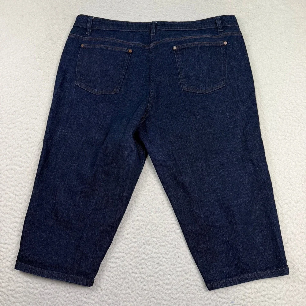 Eileen Fisher Jeans XL Blue Organic Cotton Stretch Capri Denim Dark Wash